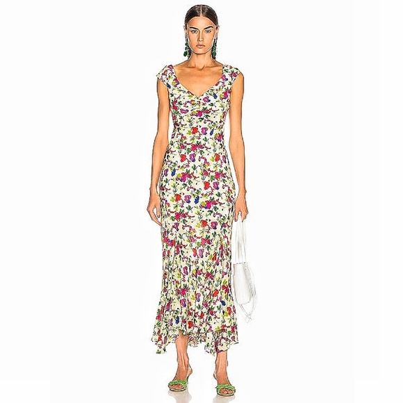 NWOT Saloni 90s Daphne-C Garden Party Silk Floral Slip Maxi Dress - Picture 5 of 16